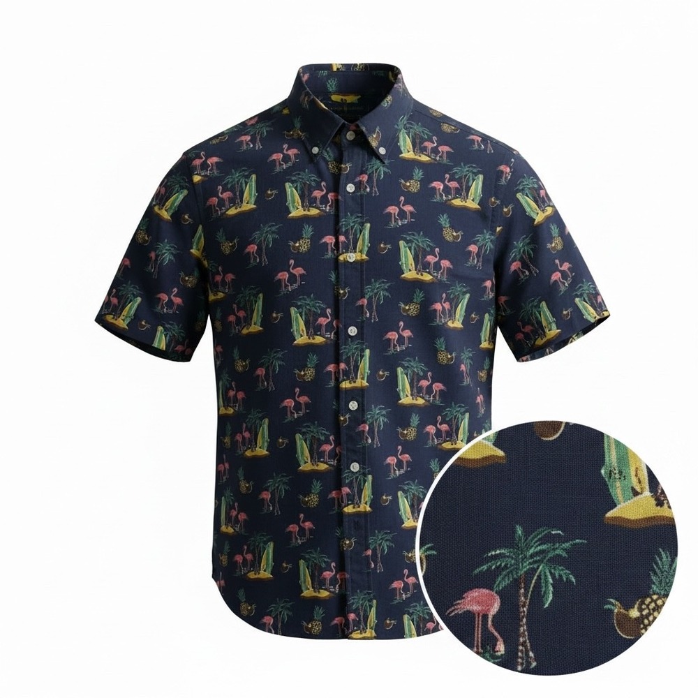 Polo Ralph Lauren Flamingo Surfboard Tropical Button Shirt Navy SP Cotton NICE!